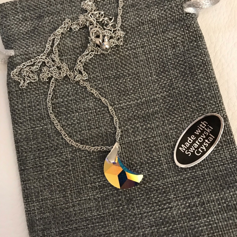 Swarovski Element Crystal AB Moon Necklace overlay